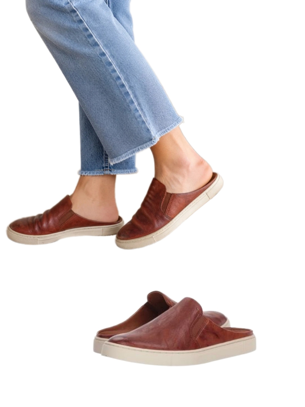 FRYE "Ivy" Tumbled Italian Leather Low Profile Open-Back Mule